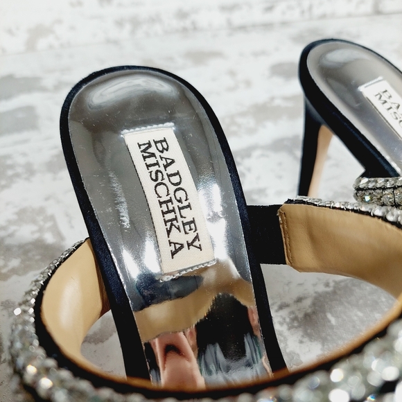 NEW Badgley Mischka Sade Black Rhinestone Heeled Summer Sandals A940 - Picture 9 of 11